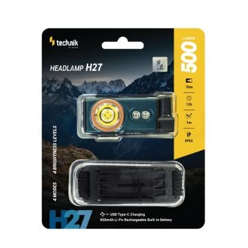 Technik Fejlámpa H27 (akkumulátoros) LED + Type-C IPX4 (500 lumen) BG