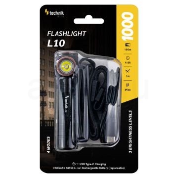 Technik Elemlámpa L10 (+1x18650 2600mAh) SST25 + USB-C (1000 lumen)